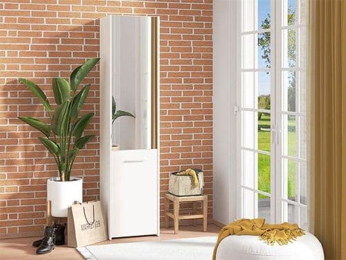 Osaka White Mirrored Slim Shoe Cabinet Cupboard - 11012393