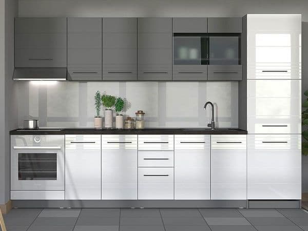 Pedro White Gloss and Grey Kitchen Units - 11012311