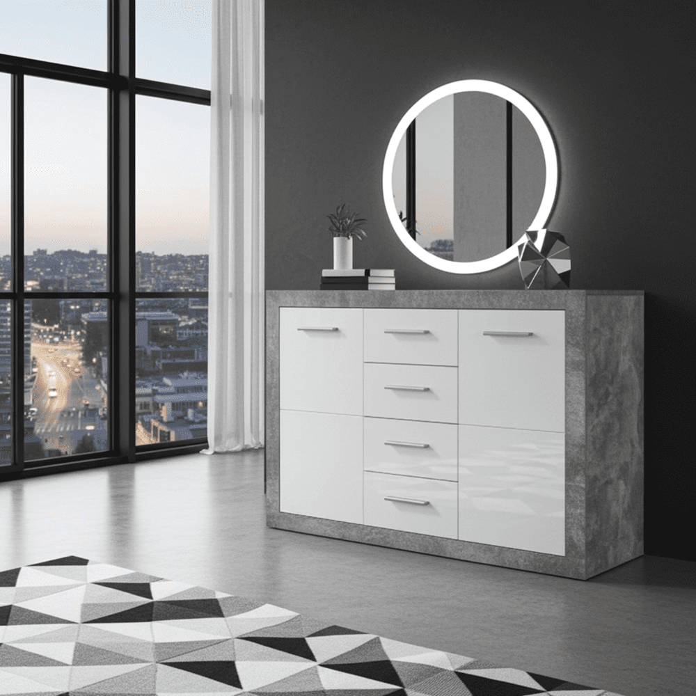 Pietra 117cm Sideboard Grey and White Gloss 2 door 4 drw - 2698