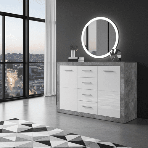 Pietra 117cm Sideboard Grey and White Gloss 2 door 4 drw - 2698