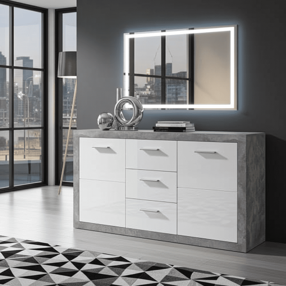 Pietra Large Sideboard Grey and White Gloss 2 DOOR, 3 DRW - 2697