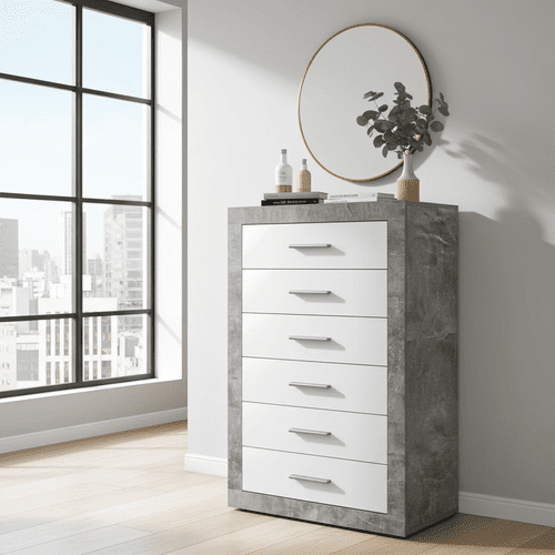 Pietra Tallboy Chest of Drawers Grey and White Gloss 6 DRW - 2705