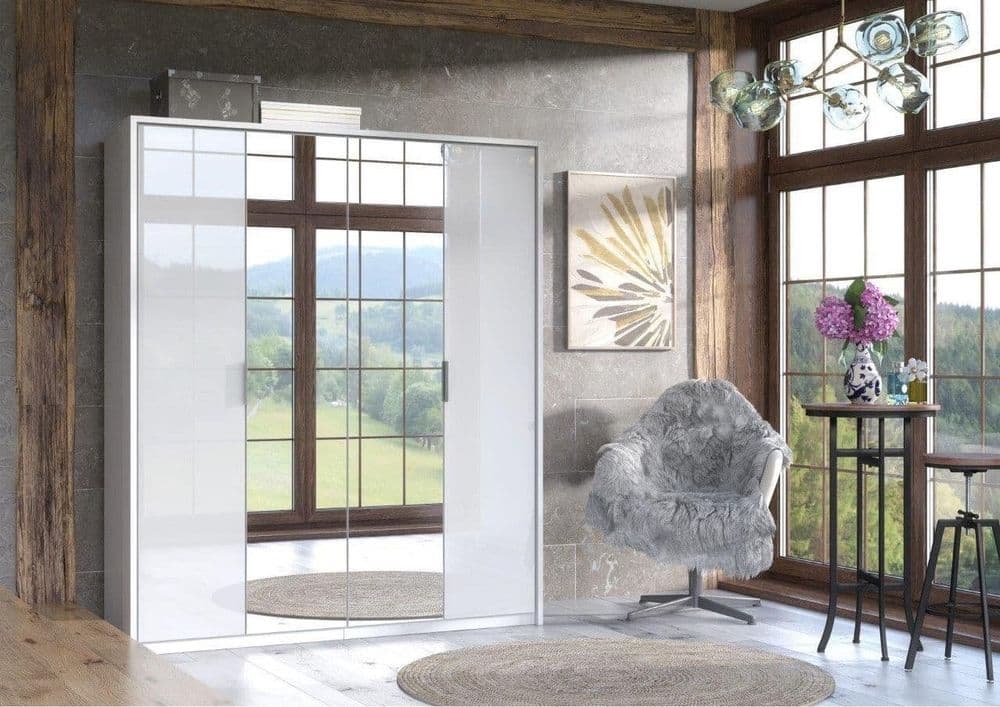 Rado 4 Door White High Gloss Mirrored Wardrobe - 3155