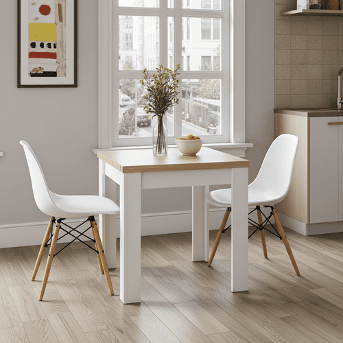 Riccardo White And Light Oak Effect Small Extending Dining Table - 3242