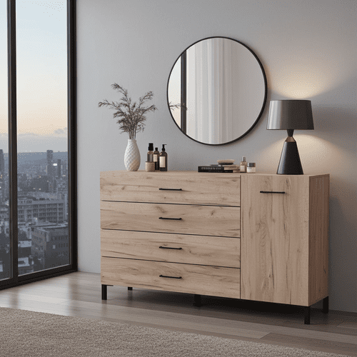 Romero Oak Effect 1 Door 4 Drawer Sideboard Storage Unit - 11012346