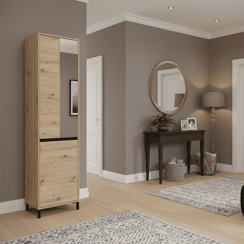 Rosmara Artisan Oak Effect Slim Narrow Shallow Depth Hallway Wardrobe - 11014055