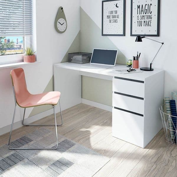 Sacramento Artic White Office Desk with Cupboard and Drawers - 3290