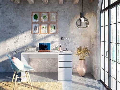 Sacramento Artic White Office Desk with Cupboard and Drawers - 3290