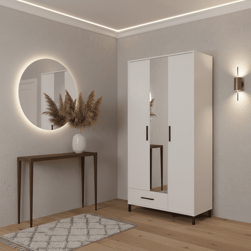 Saltbay White 3 Door Tall Shallow Depth Hallway Mirrored Wardrobe - 11014281