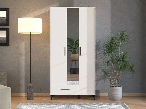 Saltbay White 3 Door Tall Shallow Depth Hallway Mirrored Wardrobe - 3456