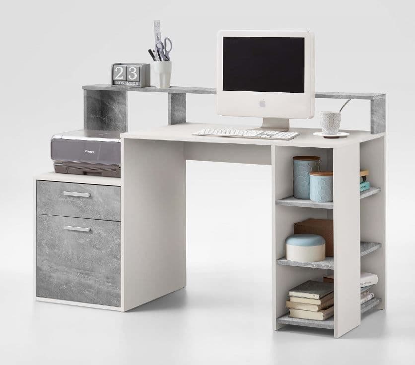 Sansa White and Grey Desk with Hutch Wholesale and Dropship