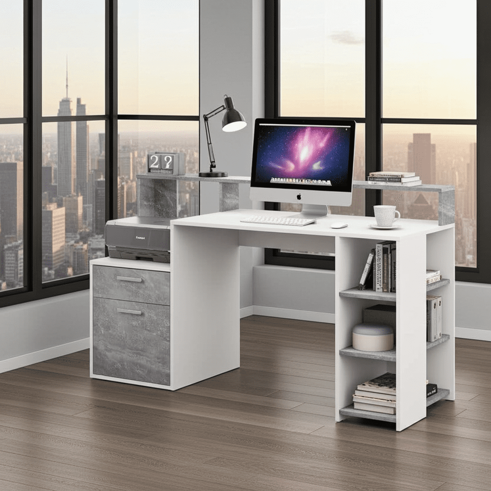 Sansa White and Grey Desk with Hutch Wholesale and Dropship