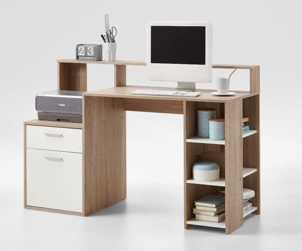 Sansa White and Oak Desk with Hutch - 3080