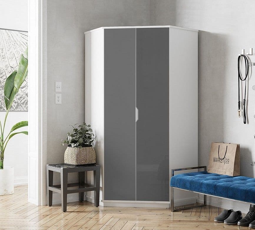 Santino High Gloss Grey And White Corner Wardrobe - 2944