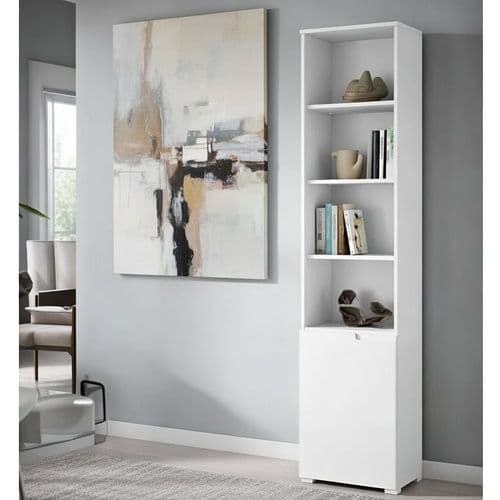 Santino Tall Narrow Bookcase with White Gloss Door S12 - 2620