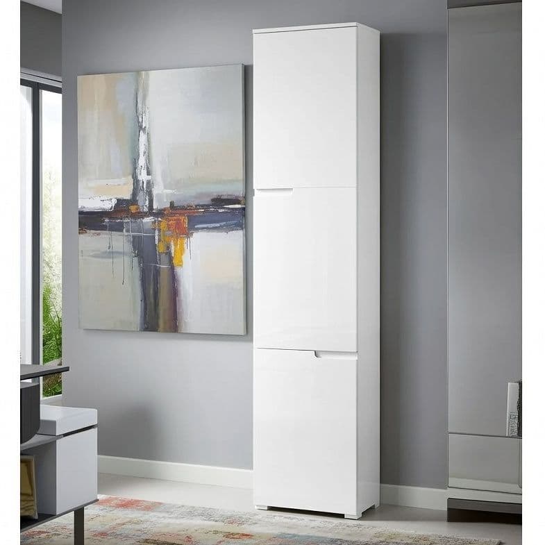 Santino Tall Narrow Bookcase with White Gloss Doors S13 - 2621