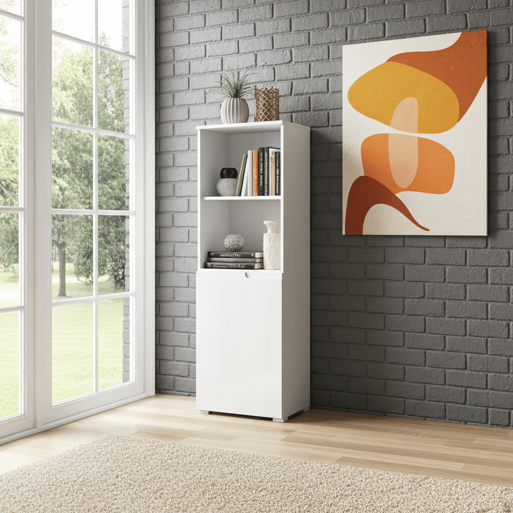 Santino White Gloss Short Narrow Bookcase S10 - 2947