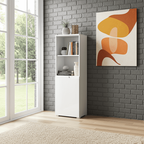 Santino White Gloss Short Narrow Bookcase S10 - 2947