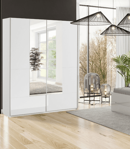 Santino White Gloss Slding Door Wardrobe With Mirrored Door S30