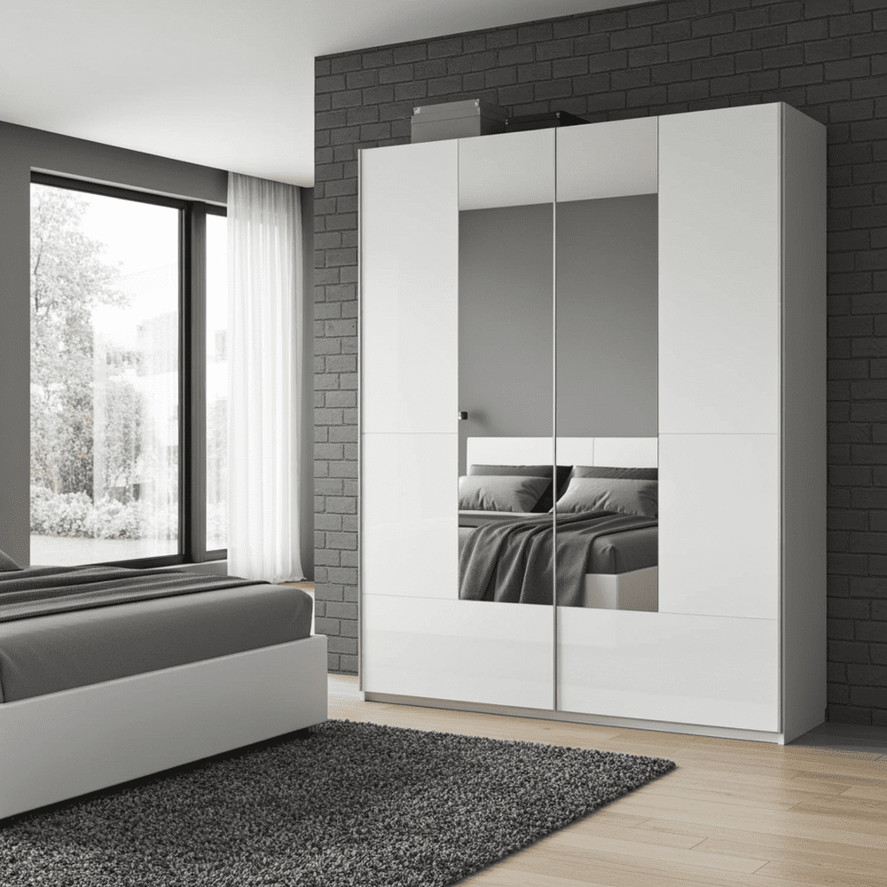 Santino White Gloss Slding Door Wardrobe With Mirrored Door S30