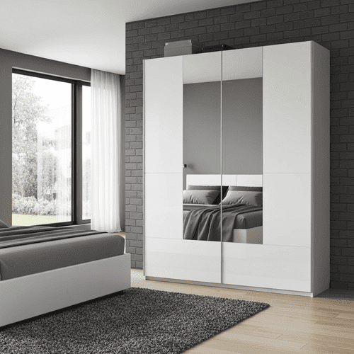 Santino White Gloss Slding Door Wardrobe With Mirrored Door S30