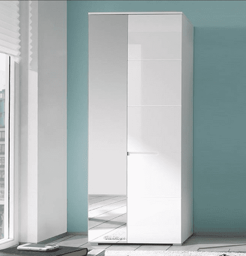 Santino White Gloss Slim Wardrobe with Mirrored Door S22 - 2643