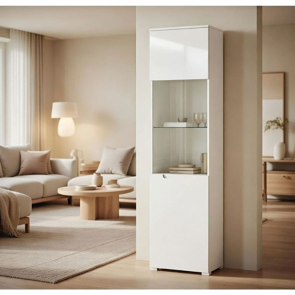 Santino White Gloss Tall 1 Glass Door Display Unit S25 - 2951