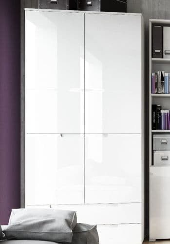 Santino White High Gloss 2 Door 2 Drawer Wardrobe S28 - 2925