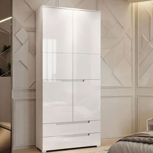 Santino White High Gloss 2 Door 2 Drawer Wardrobe S28 - 2925