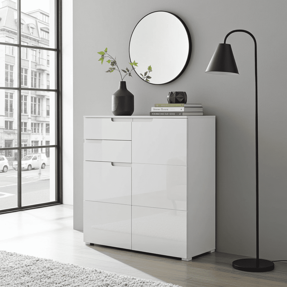 Santino White High Gloss Tall 2 Door Sideboard S7 - 2923