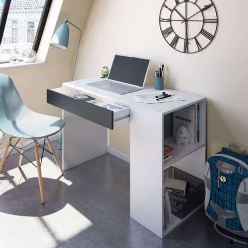 Sesko Grey and White Desk with Drawer and Shelves - 3131