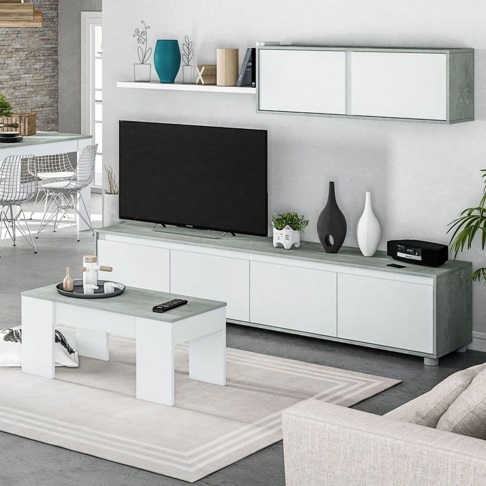 Simons Concrete Grey And White TV Entertainment Cabinet - 3217