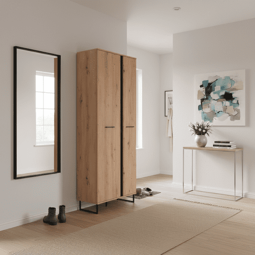 Sorrento Oak Effect Tall Slim 2 Door Wardrobe - 11008256