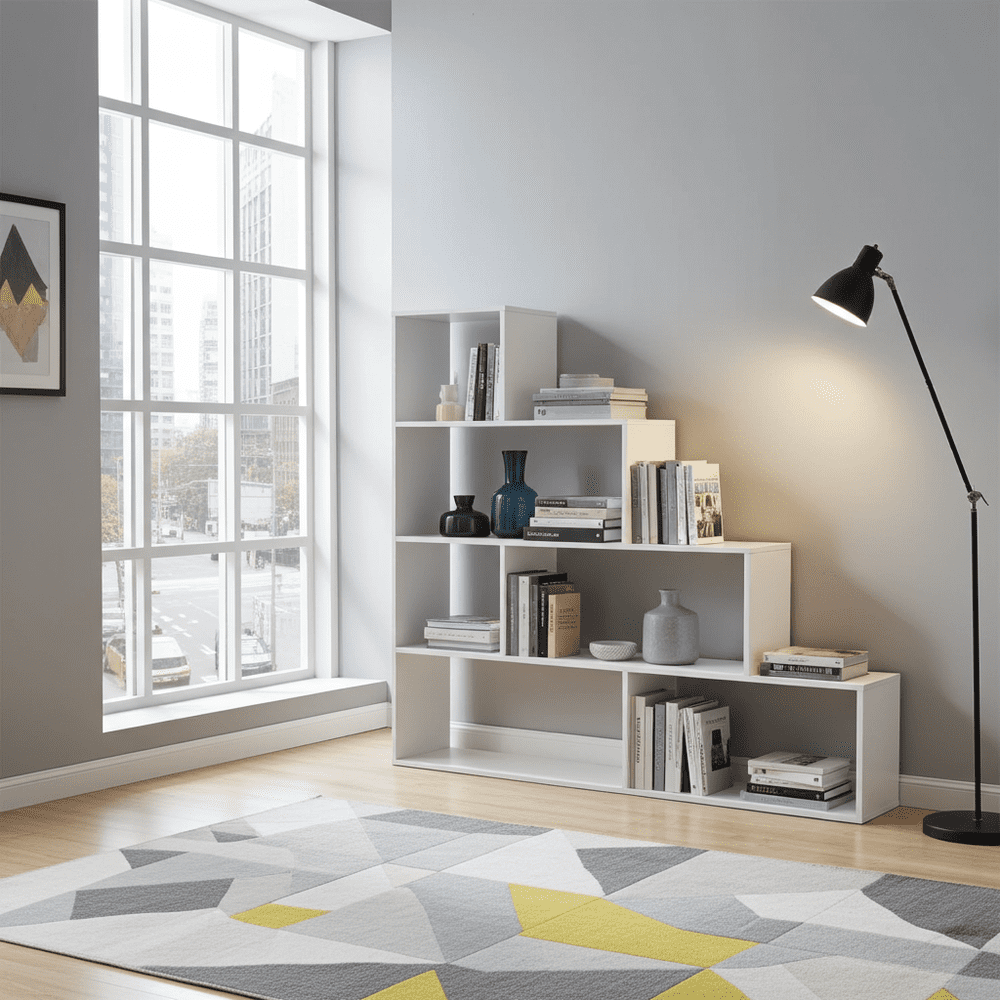 Step Bookcase White Gloss | Amos Mann furniture Wholesale