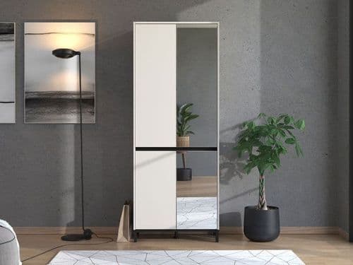 Toshiro Cashmere Taupe Half Mirrored 40 Pair Tall Shoe Cabinet Cupboard - 3461