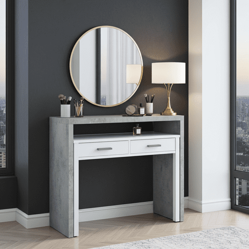 Turin Artic Concrete Grey And White Desk/Dressing Table or Console Table - 2931