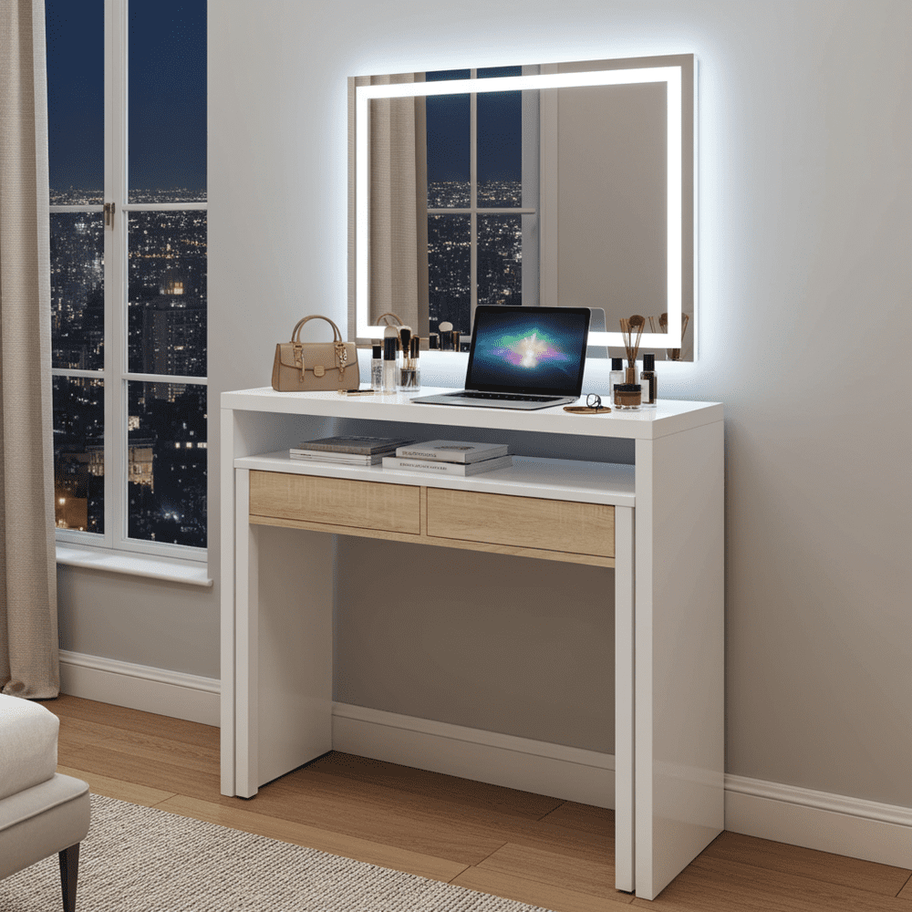 Turin Extending Console Table White and Oak | Amos Mann Furniture Wholesalers