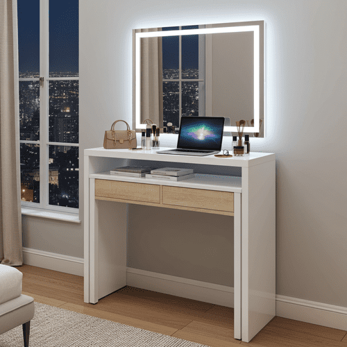 Turin White and Oak Desk/Dressing Table or Console Table - 2647