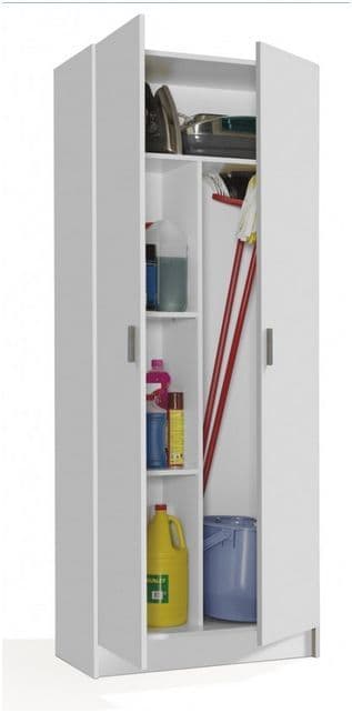 Utility Multi Purpose White 2 Door Storage Broom Cupboard - 2593