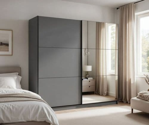 Valentina Grey 220cm Sliding Wardrobe with Mirror - 11008287
