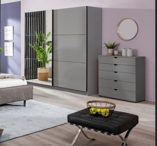 Valentina Grey 220cm Sliding Wardrobe with Mirror - 3046