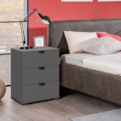 Valentina Grey 3 Drawer Bedside Table - 11009016