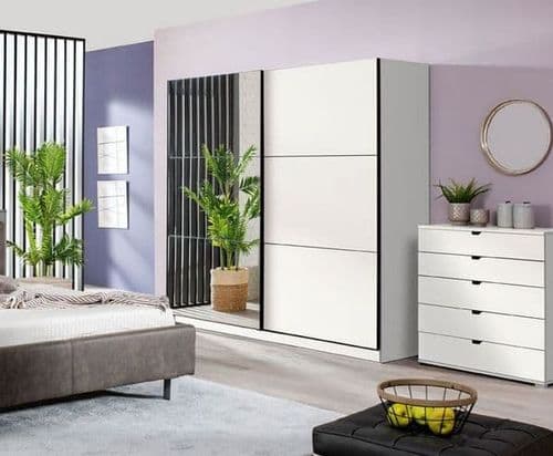 Valentina White 220cm Sliding Wardrobe with Mirror - 3045