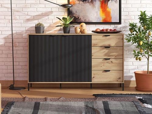 Vilamoura Artisan Oak Effect And Black Sideboard -  11013378