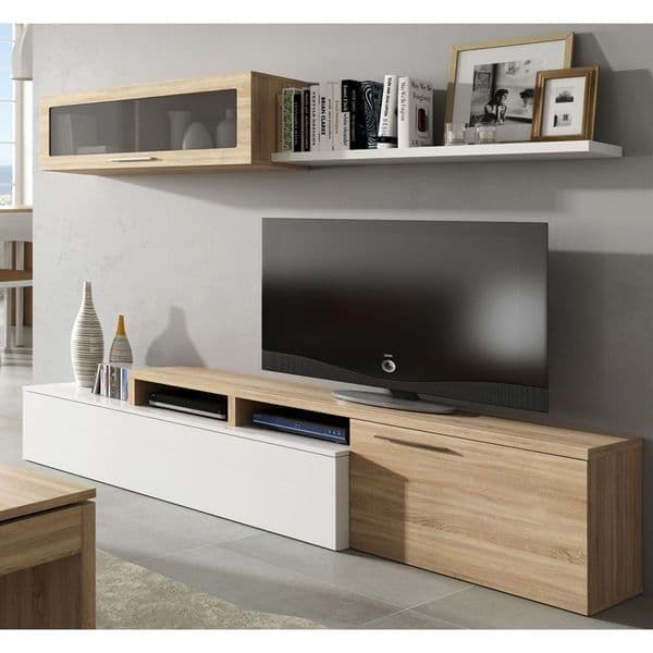 Warrington White Gloss And Oak Effect Reversible L-Shaped TV Entertainment Wall Unit Cabinet - 3296