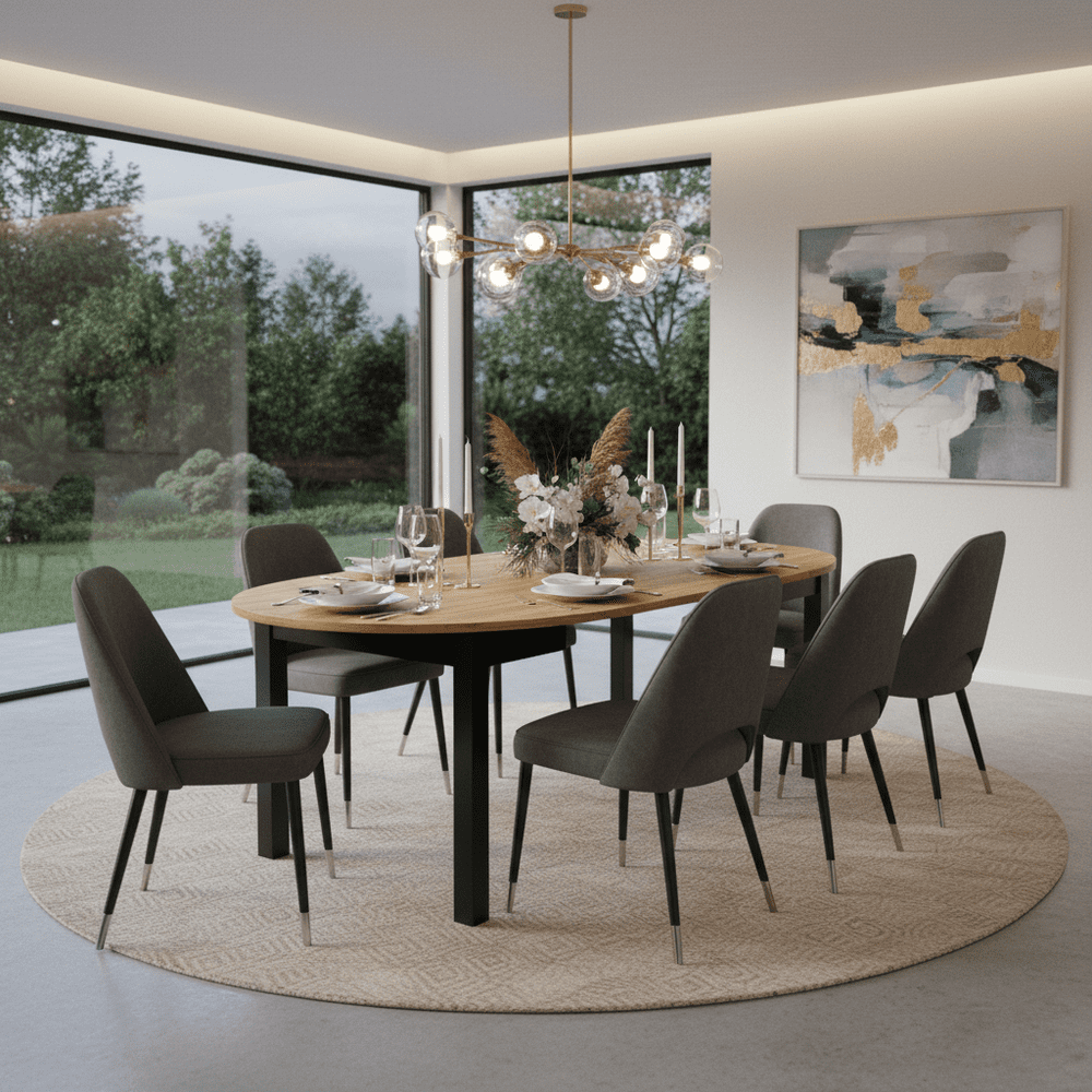 Wiktor Black And Oak Effect Round Extending Dining Table - SZY-INDS2