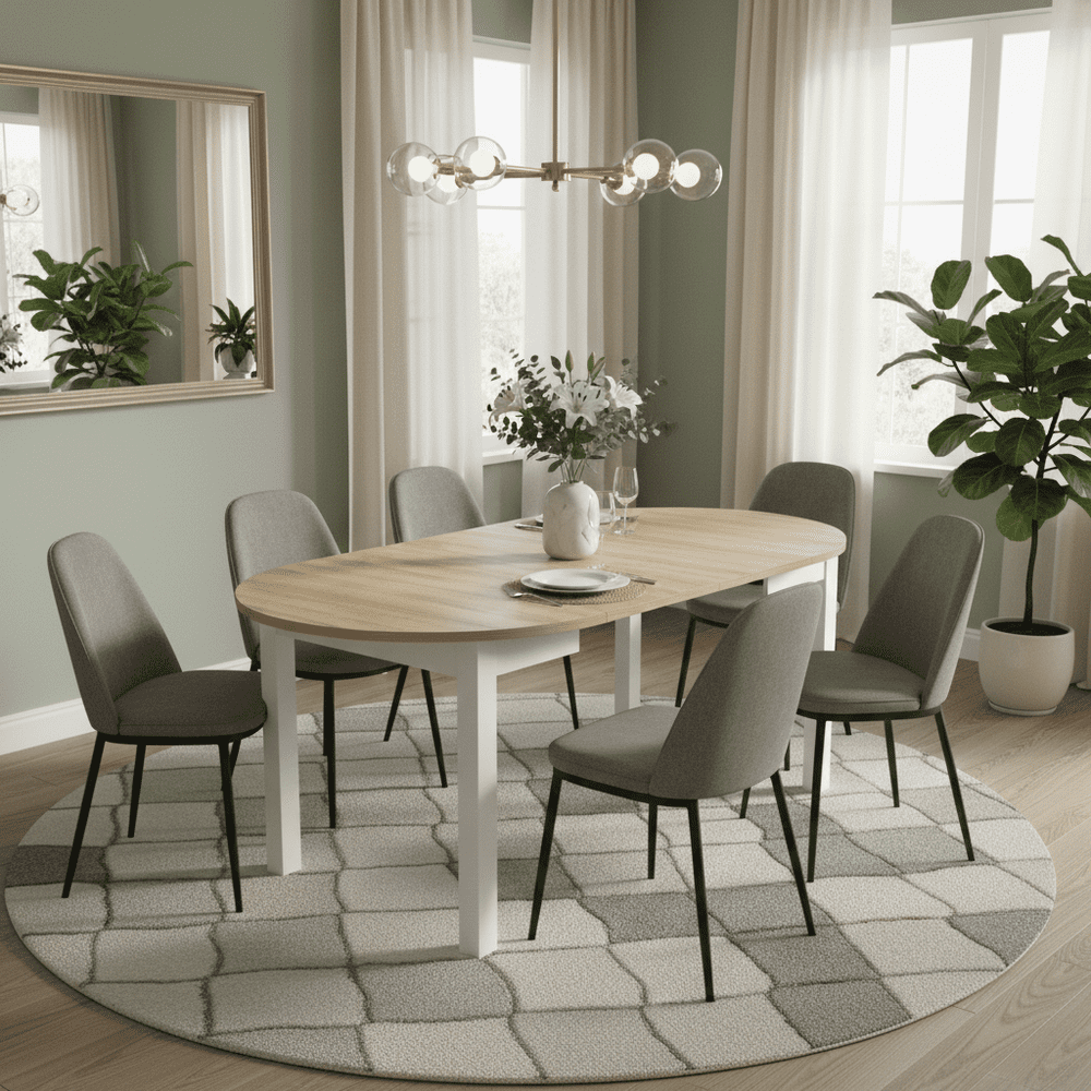 Wiktor White And Oak Effect Round Extending Dining Table - SZY-INDS2OAK