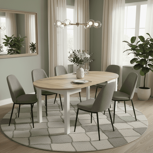 Wiktor White And Oak Effect Round Extending Dining Table - SZY-INDS2OAK