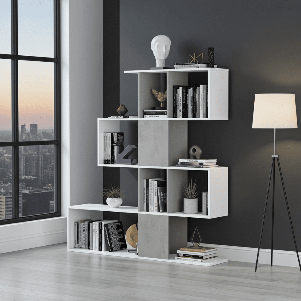 Zaga Artic White and Concrete Grey Bookcase - 2932