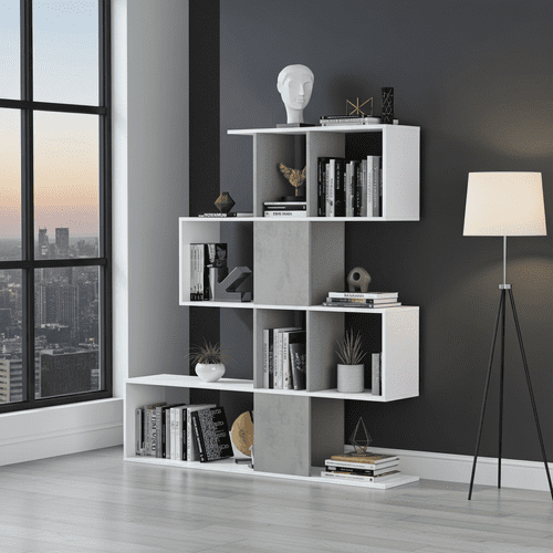 Zaga Artic White and Concrete Grey Bookcase - 2932
